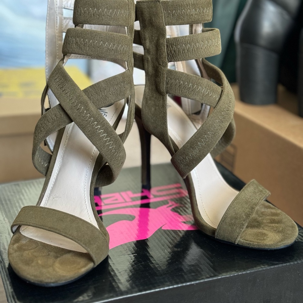 Olive Strappy Heeled Sandals